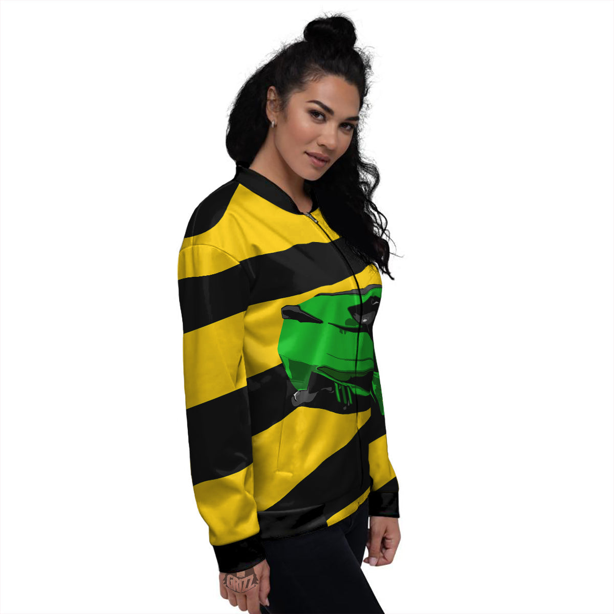 Yellow And Green Helmet Print Women's Bomber Jacket-grizzshop