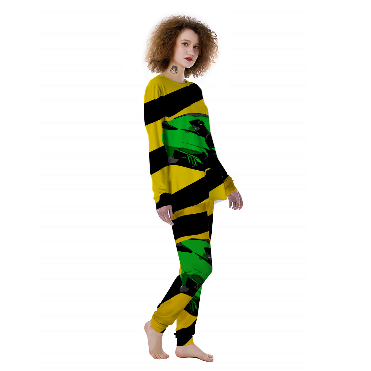 Yellow And Green Helmet Print Women's Pajamas-grizzshop