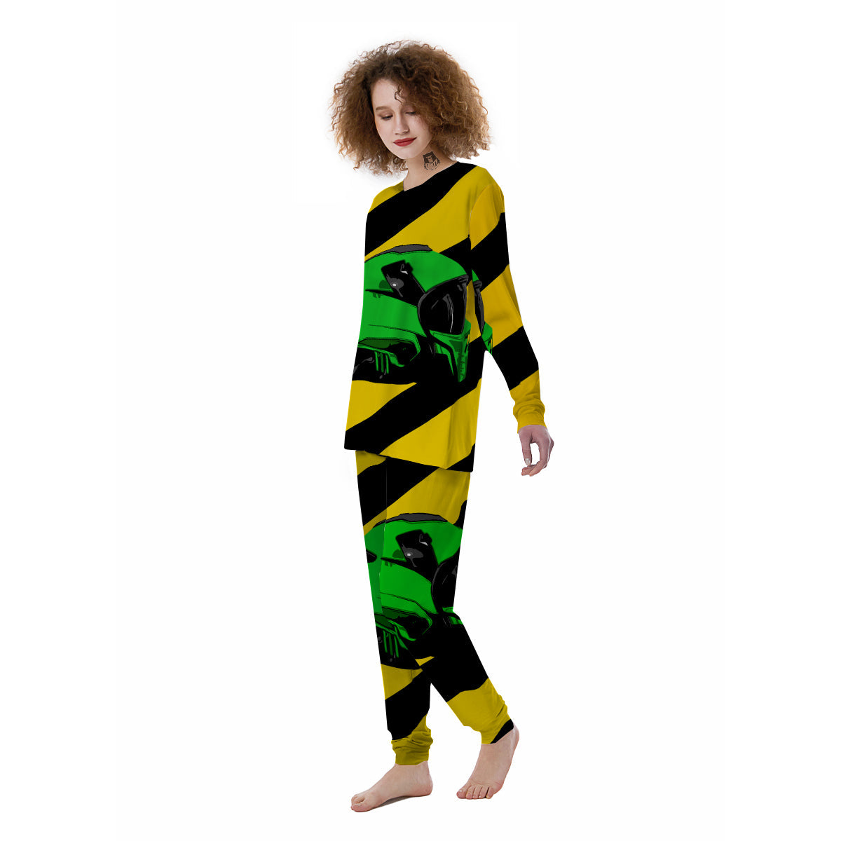 Yellow And Green Helmet Print Women's Pajamas-grizzshop
