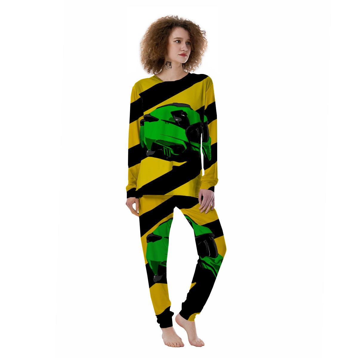 Yellow And Green Helmet Print Women's Pajamas-grizzshop