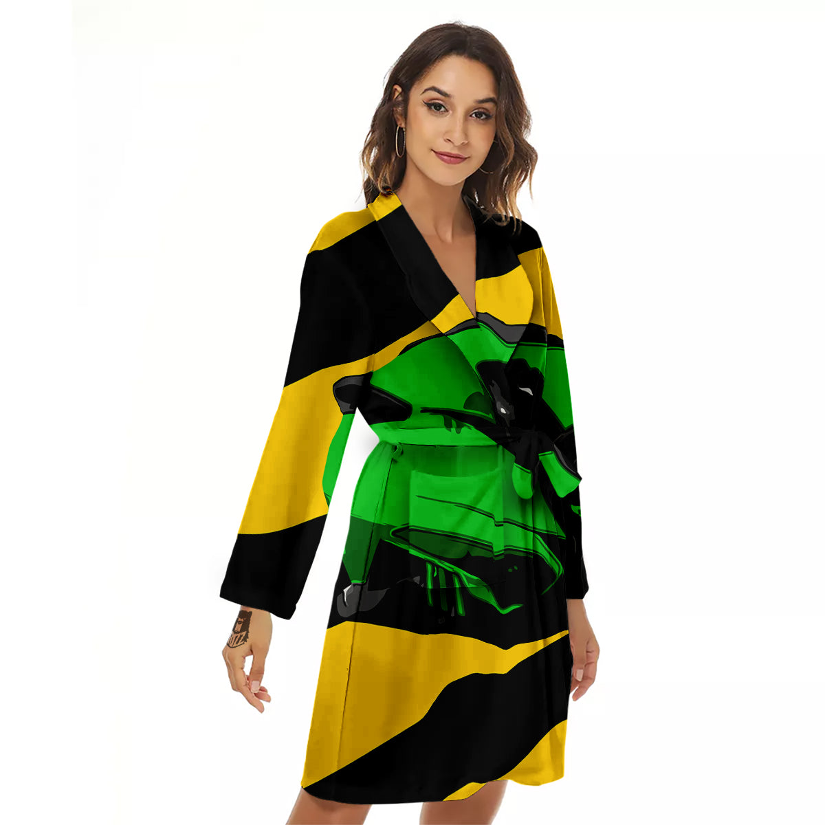 Yellow And Green Helmet Print Women's Robe-grizzshop
