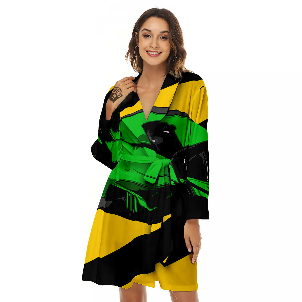 Yellow And Green Helmet Print Women's Robe-grizzshop