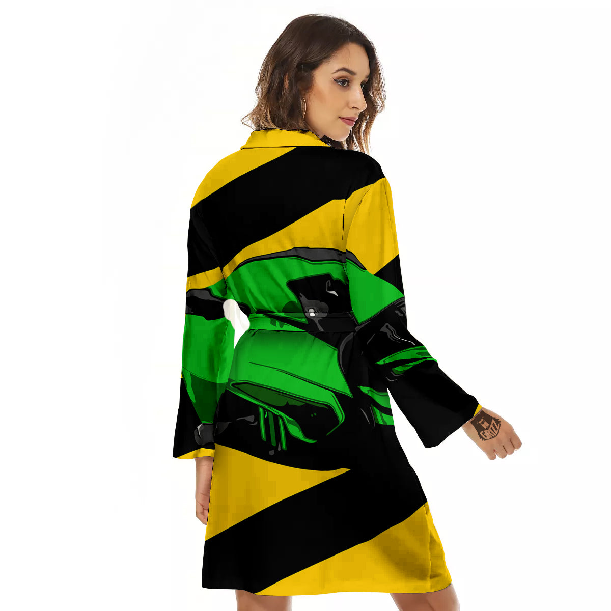 Yellow And Green Helmet Print Women's Robe-grizzshop