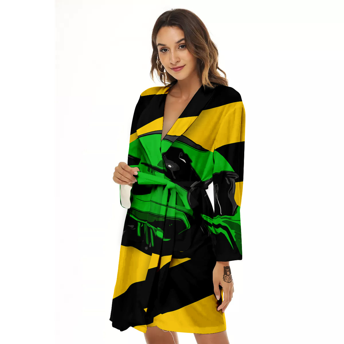 Yellow And Green Helmet Print Women's Robe-grizzshop