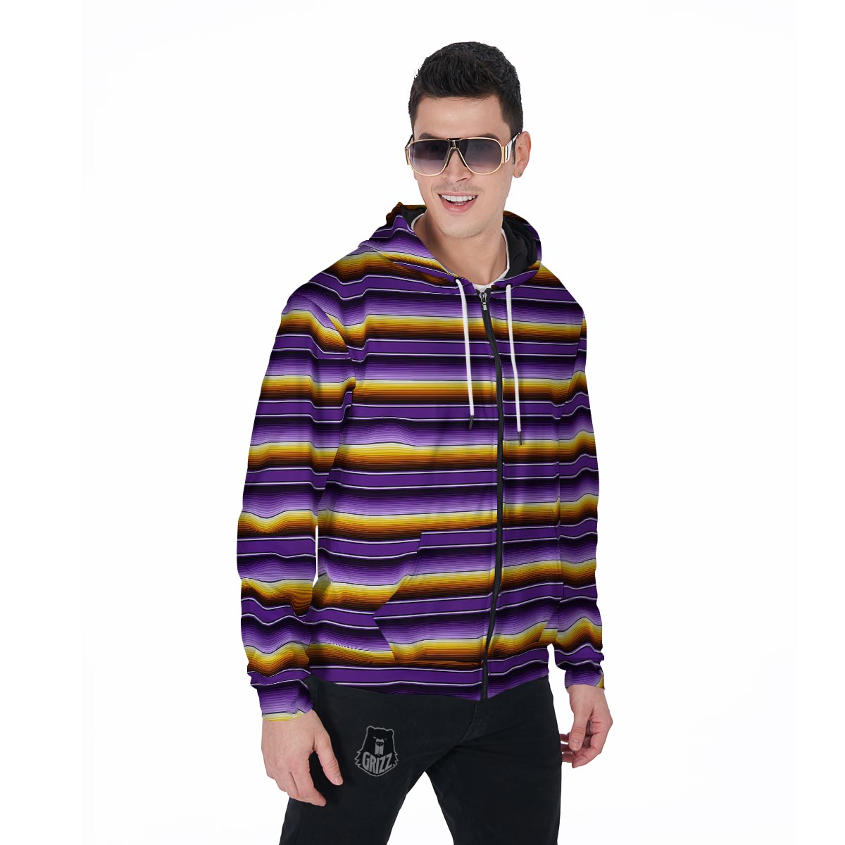 Yellow And Purple Mexican Baja Men's Zip Up Hoodie-grizzshop