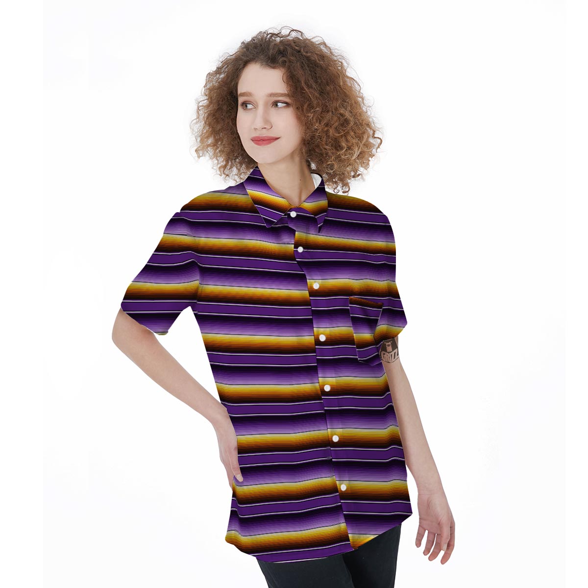 Yellow And Purple Mexican Baja Women's Short Sleeve Shirts-grizzshop
