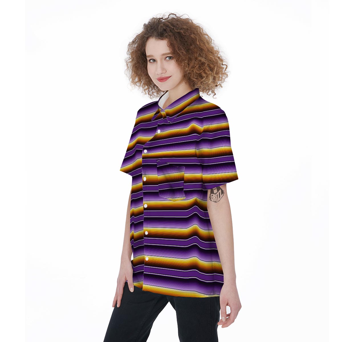 Yellow And Purple Mexican Baja Women's Short Sleeve Shirts-grizzshop