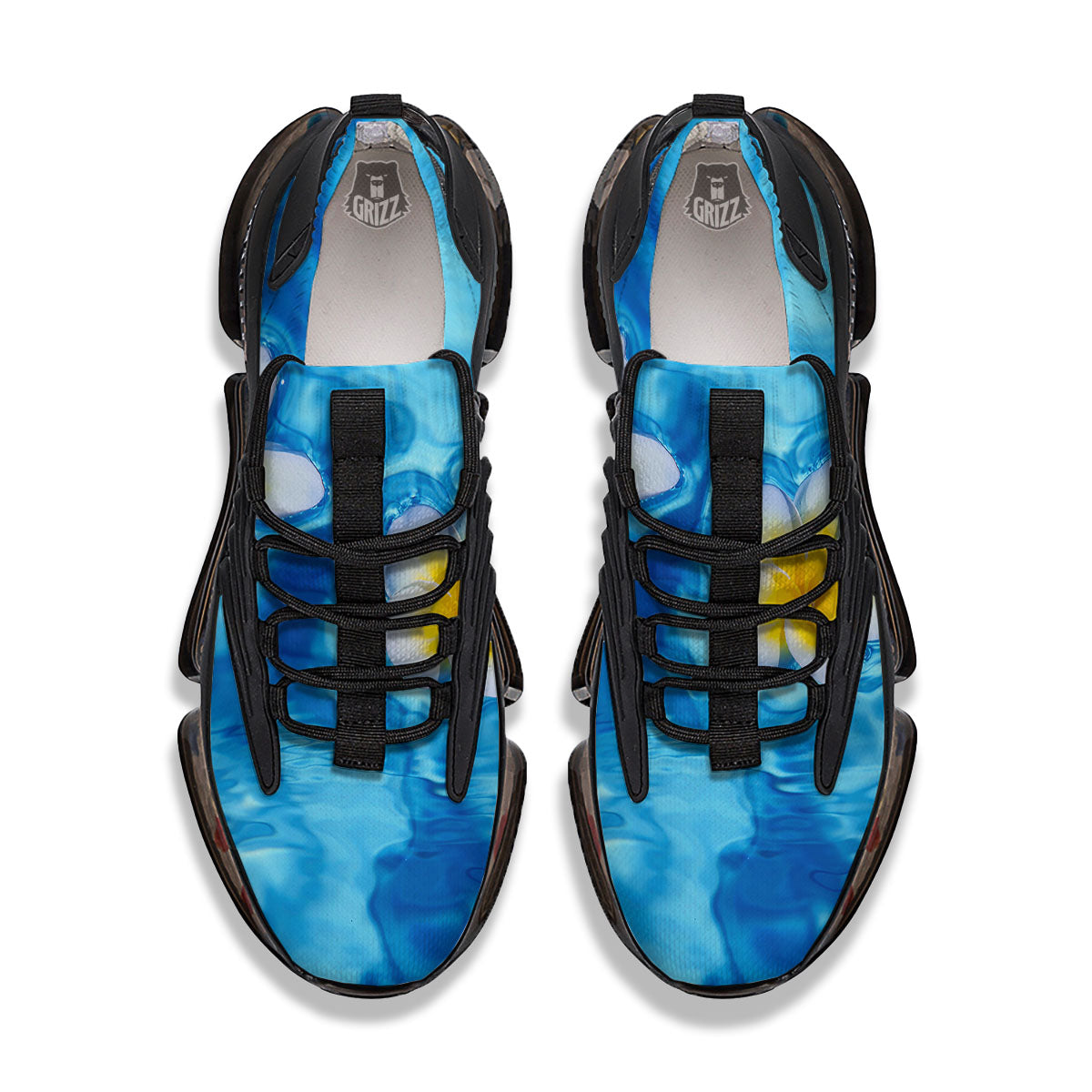 Yellow And White Plumeria In Water Print Black Gym Shoes-grizzshop