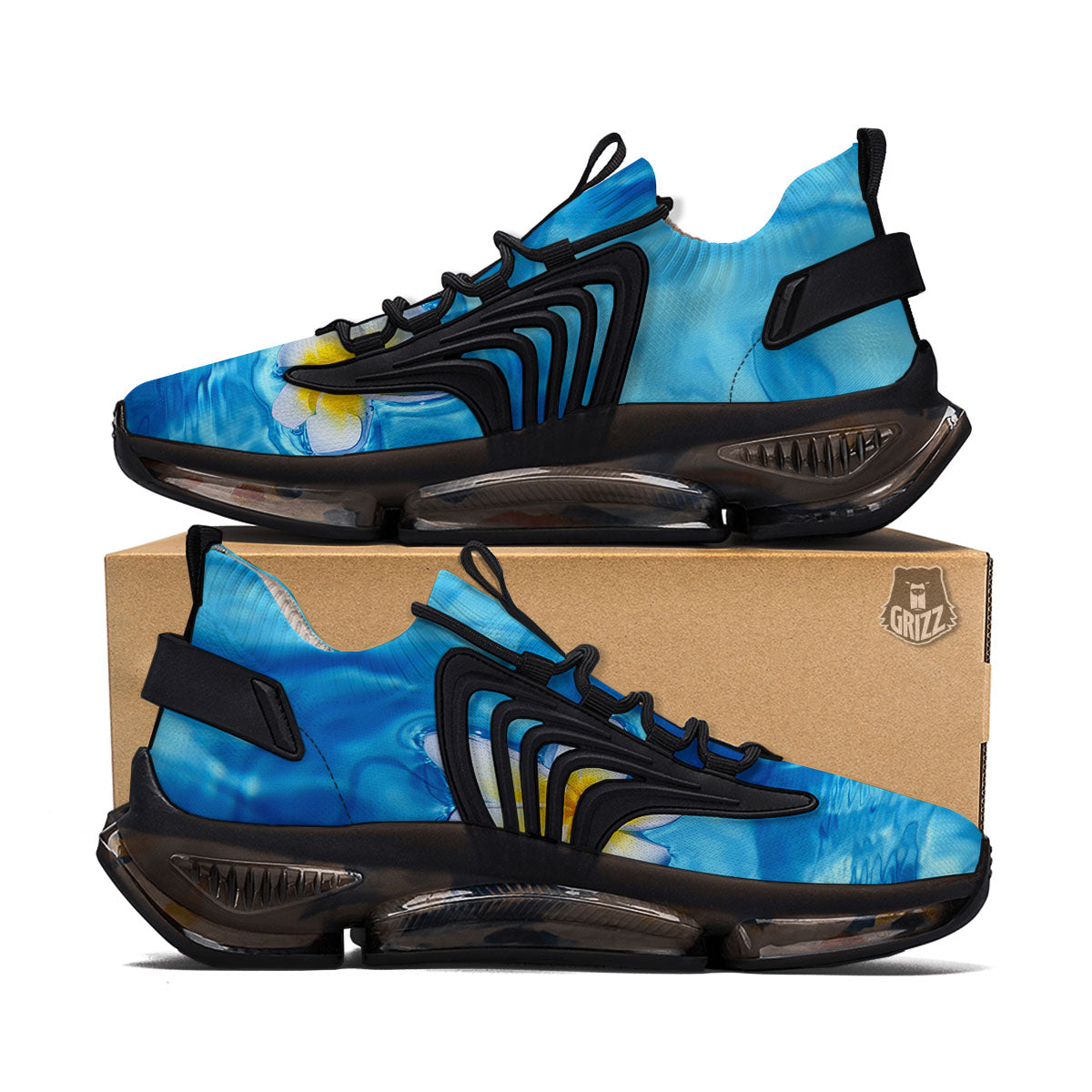 Yellow And White Plumeria In Water Print Black Gym Shoes-grizzshop