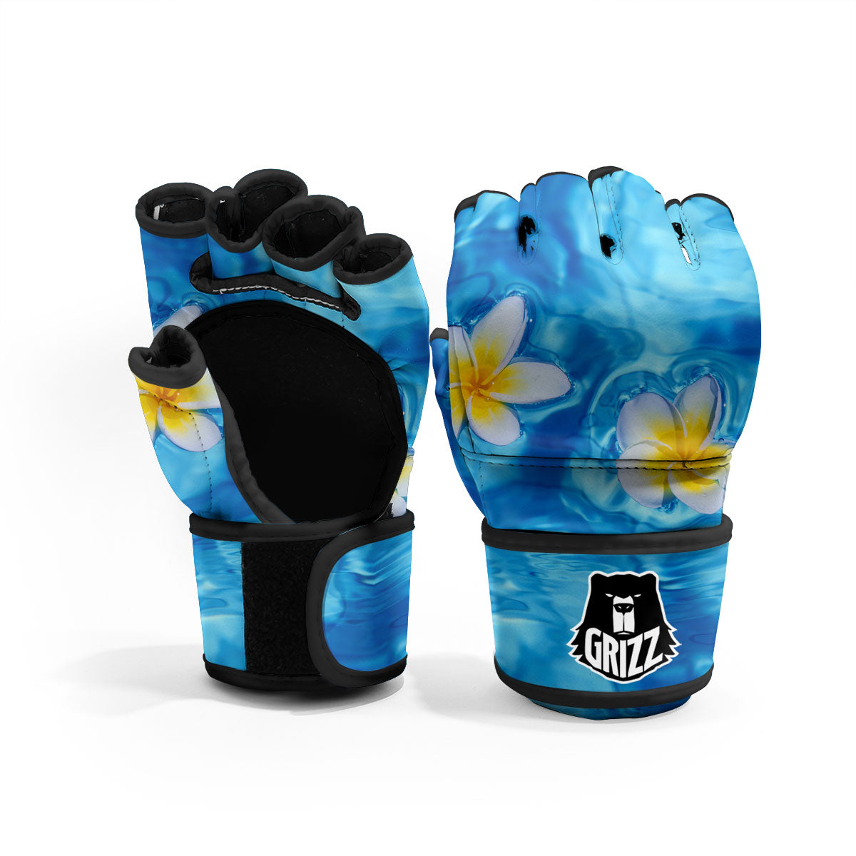 Yellow And White Plumeria In Water Print MMA Gloves-grizzshop