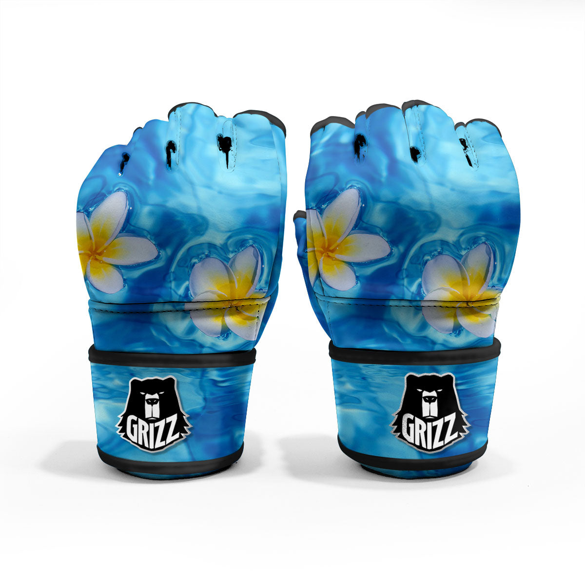 Yellow And White Plumeria In Water Print MMA Gloves-grizzshop