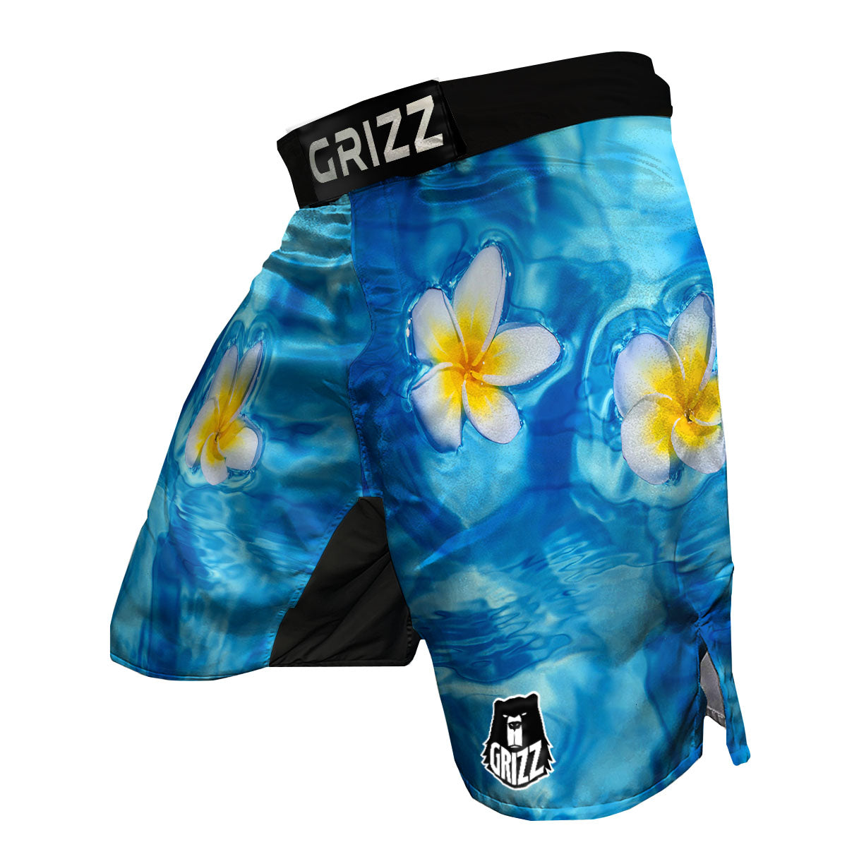Yellow And White Plumeria In Water Print MMA Shorts-grizzshop