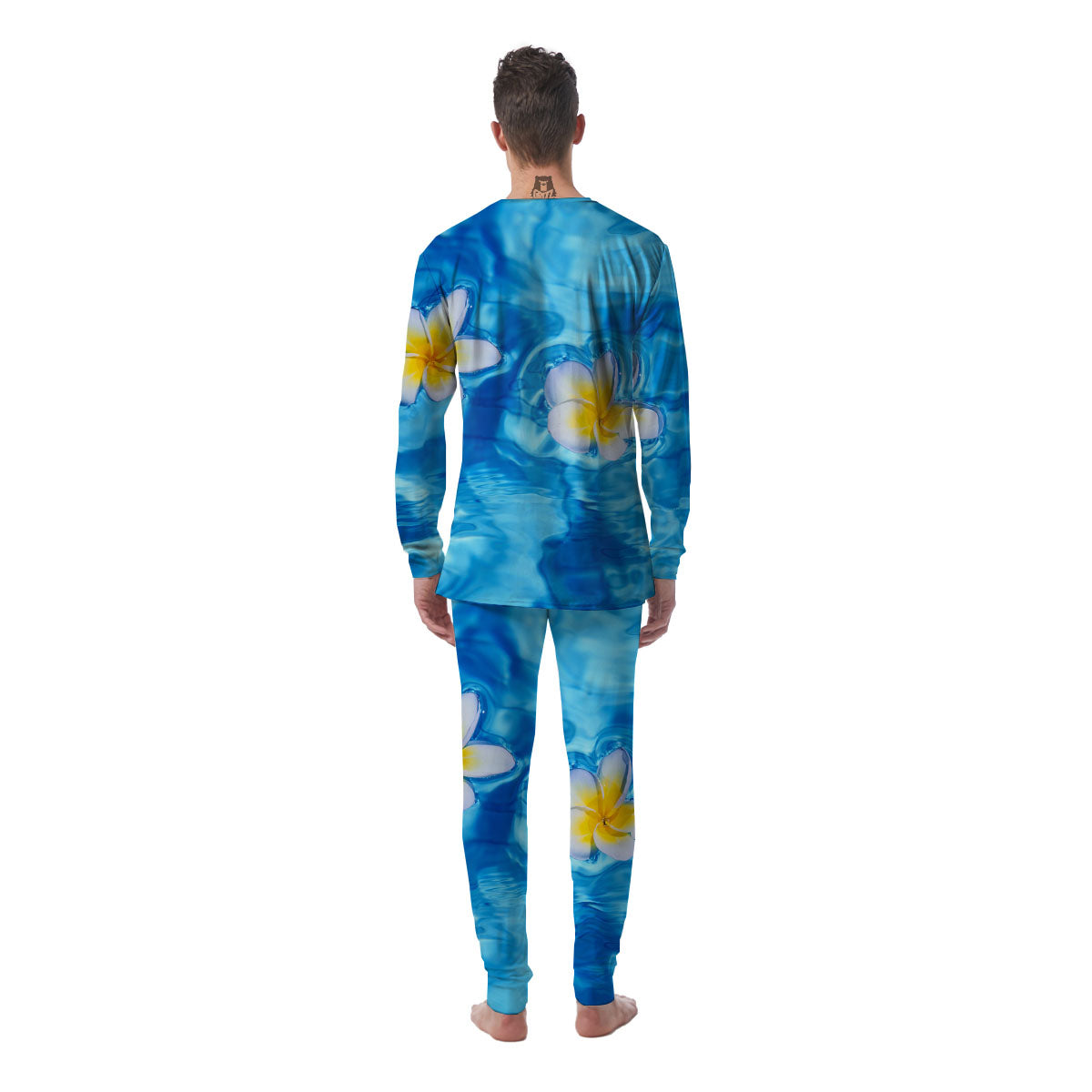 Yellow And White Plumeria In Water Print Men's Pajamas-grizzshop