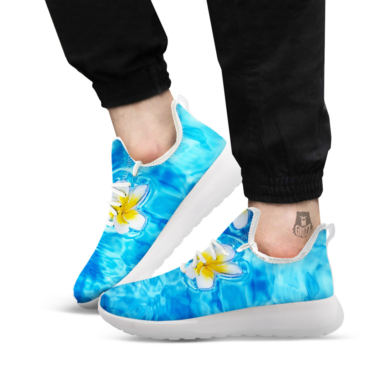 Yellow And White Plumeria In Water Print White Athletic Shoes-grizzshop