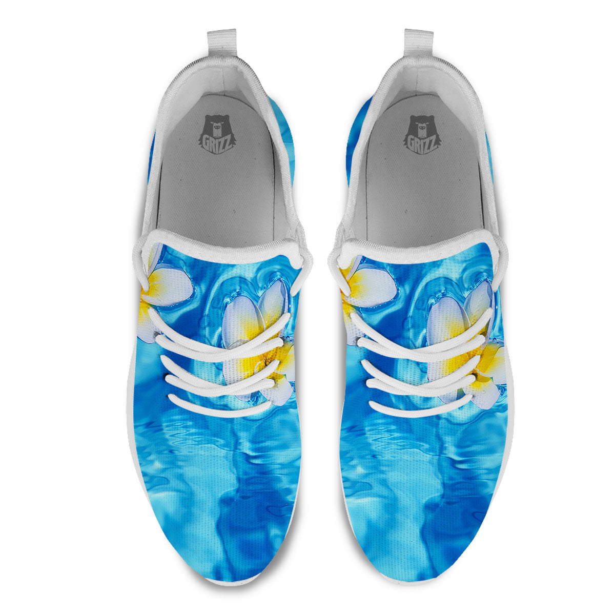 Yellow And White Plumeria In Water Print White Athletic Shoes-grizzshop
