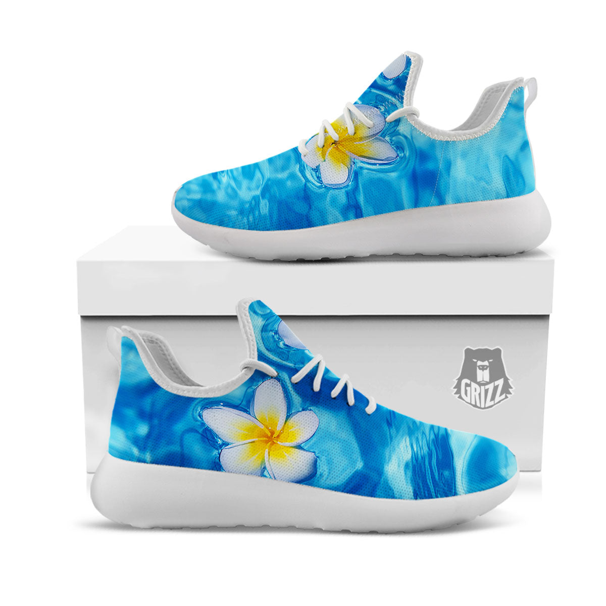 Yellow And White Plumeria In Water Print White Athletic Shoes-grizzshop
