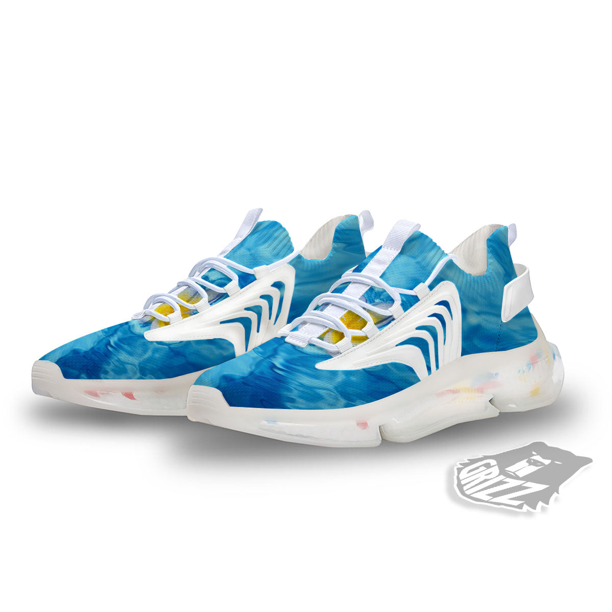 Yellow And White Plumeria In Water Print White Gym Shoes-grizzshop