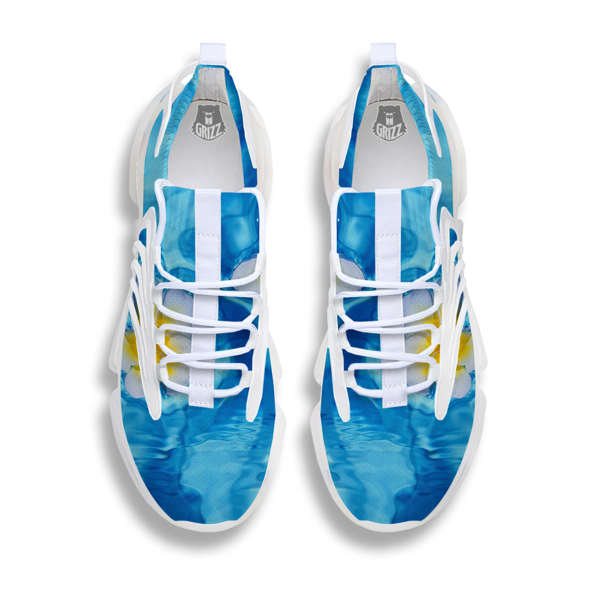Yellow And White Plumeria In Water Print White Gym Shoes-grizzshop