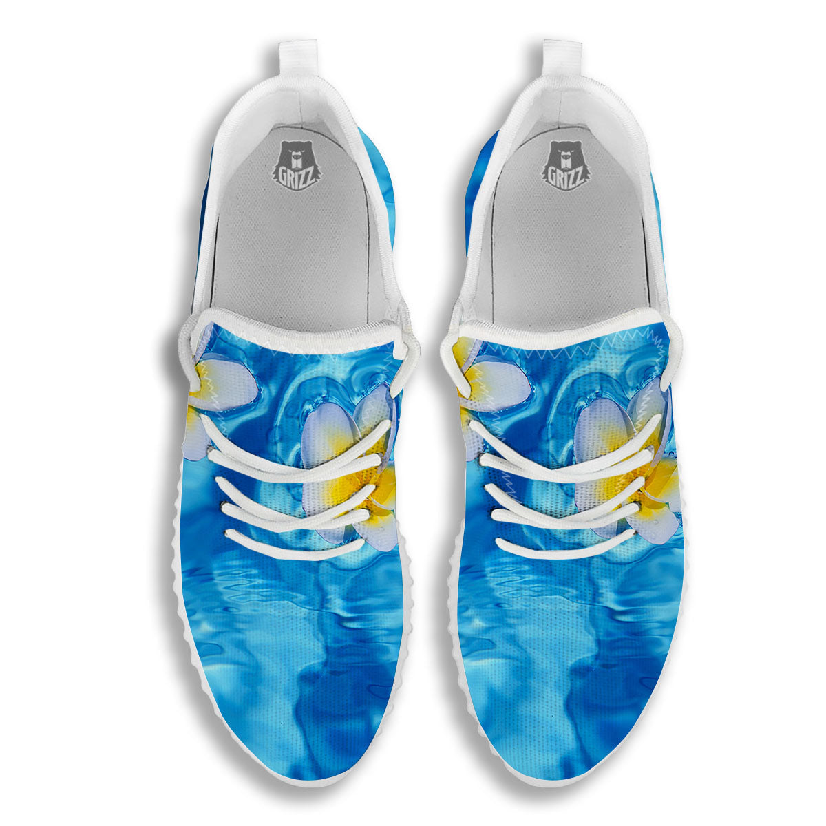 Yellow And White Plumeria In Water Print White Walking Shoes-grizzshop
