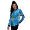 Yellow And White Plumeria In Water Print Women's Bomber Jacket-grizzshop