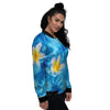 Yellow And White Plumeria In Water Print Women's Bomber Jacket-grizzshop