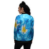 Yellow And White Plumeria In Water Print Women's Bomber Jacket-grizzshop