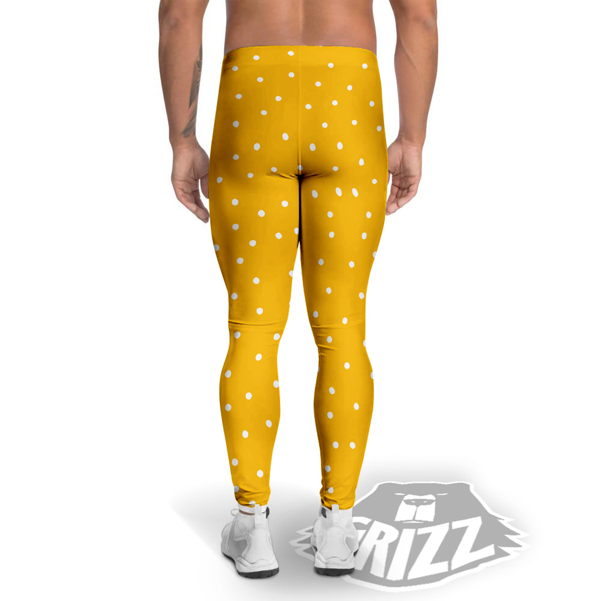 Yellow And White Polka Dot Print Pattern Men's Leggings-grizzshop