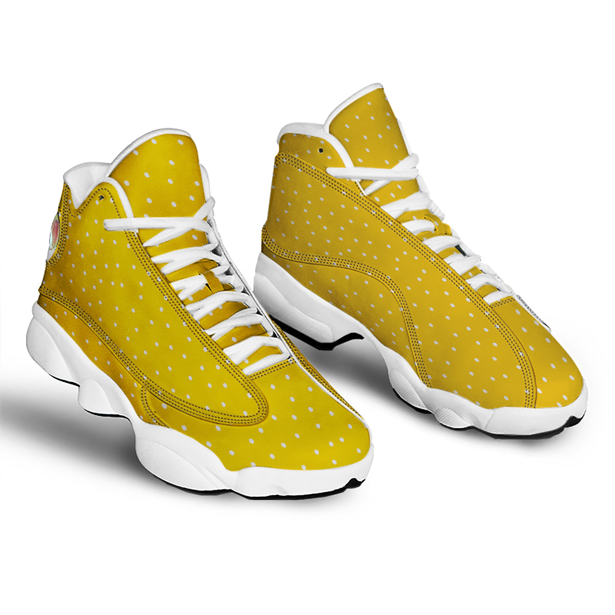 Yellow And White Polka Dot Print Pattern White Basketball Shoes-grizzshop