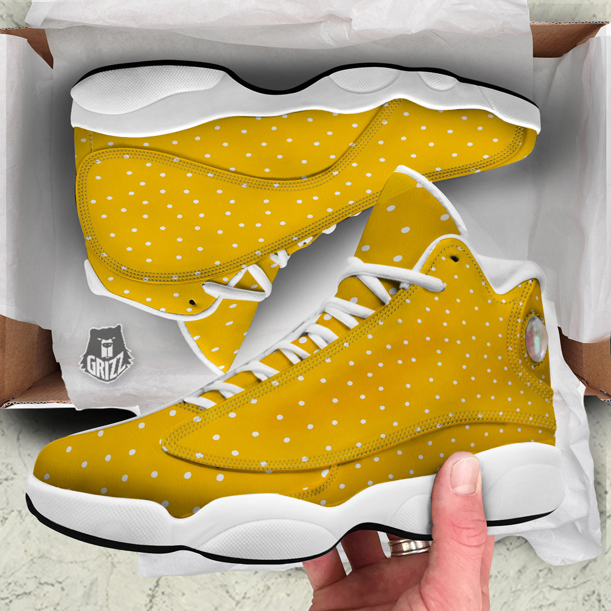 Yellow And White Polka Dot Print Pattern White Basketball Shoes-grizzshop