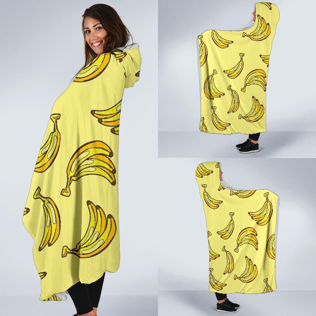 Yellow Banana Pattern Print Hooded Blanket-grizzshop