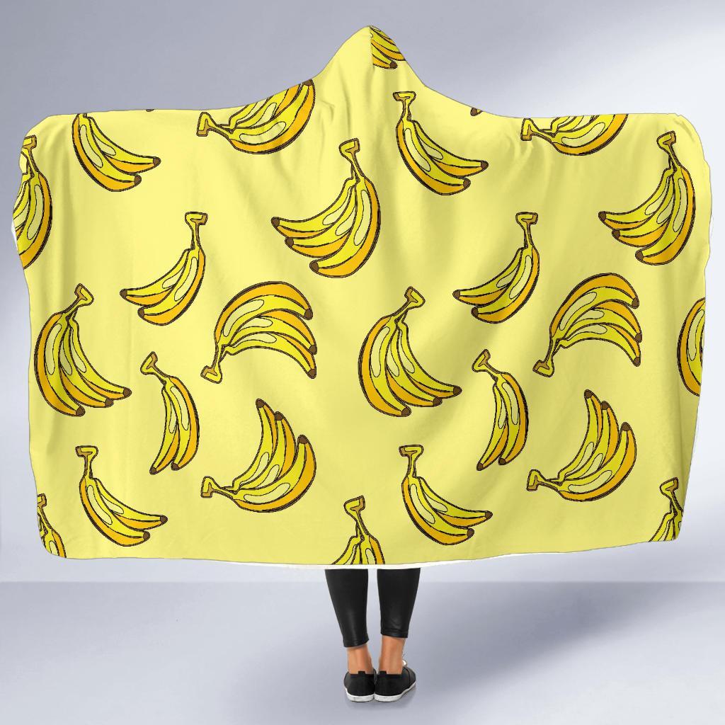 Yellow Banana Pattern Print Hooded Blanket-grizzshop