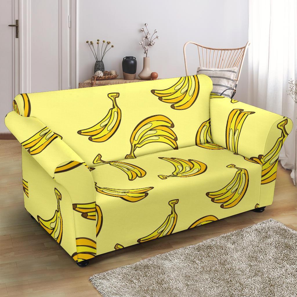 Yellow Banana Pattern Print Loveseat Cover-grizzshop