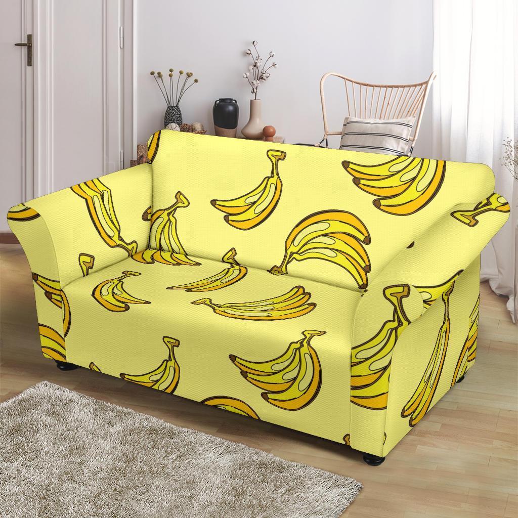 Yellow Banana Pattern Print Loveseat Cover-grizzshop