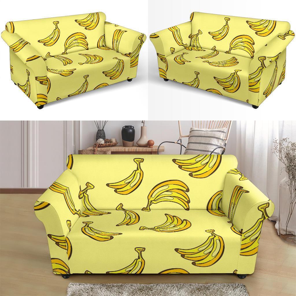 Yellow Banana Pattern Print Loveseat Cover-grizzshop