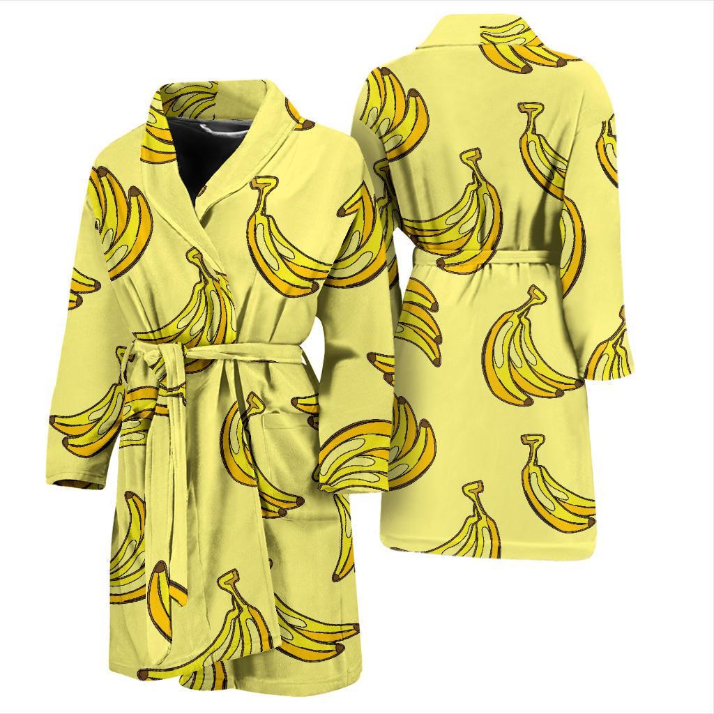 Yellow Banana Pattern Print Men Long Robe-grizzshop