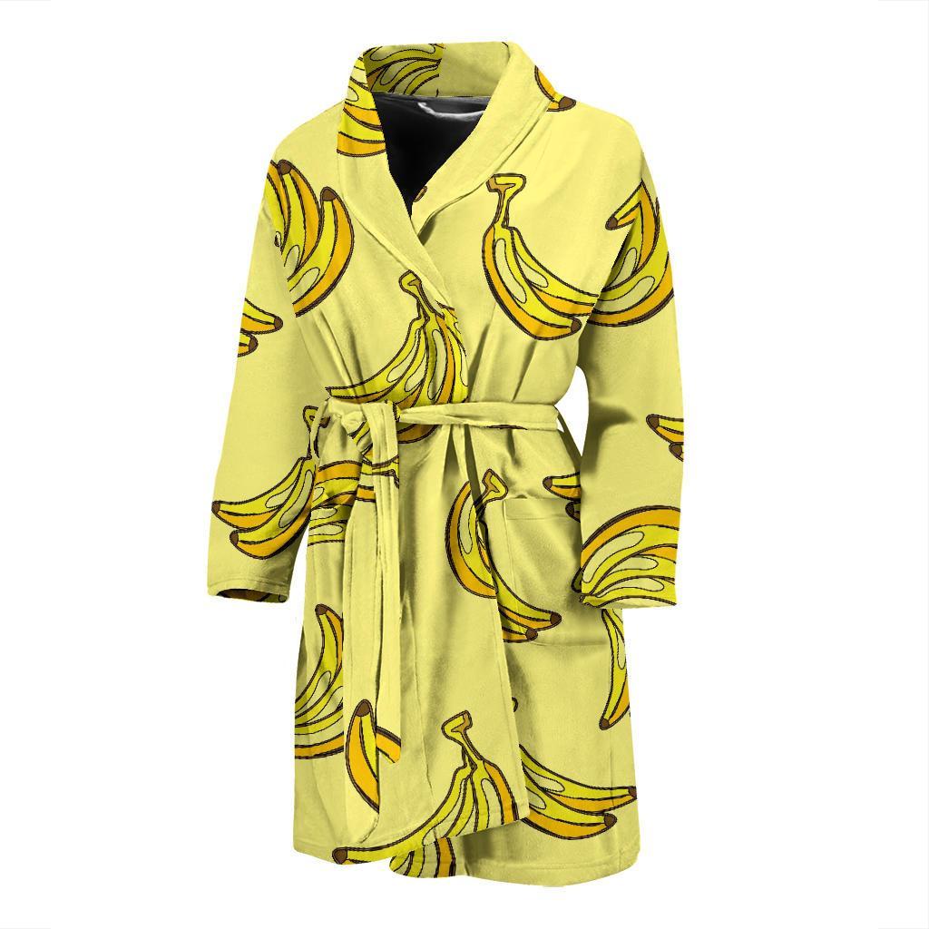 Yellow Banana Pattern Print Men Long Robe-grizzshop