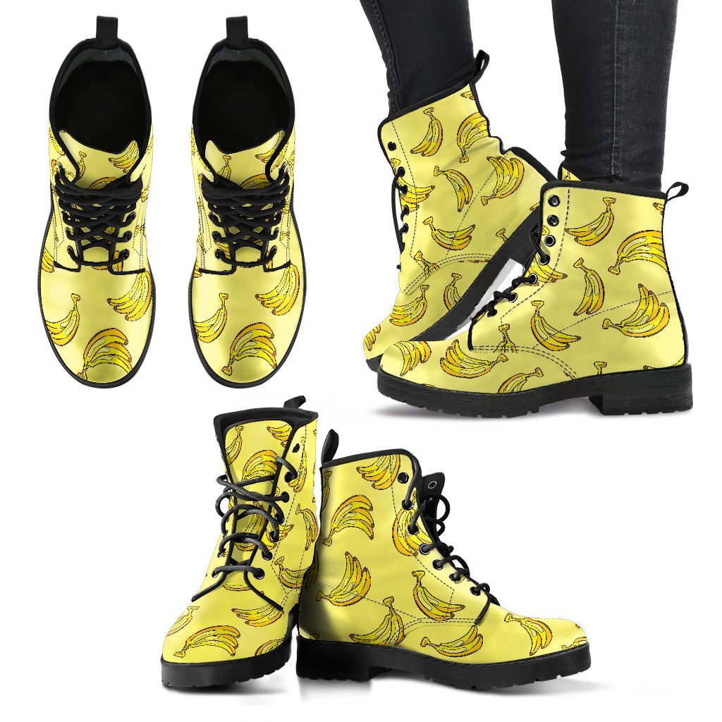Yellow Banana Pattern Print Men Women Leather Boots-grizzshop