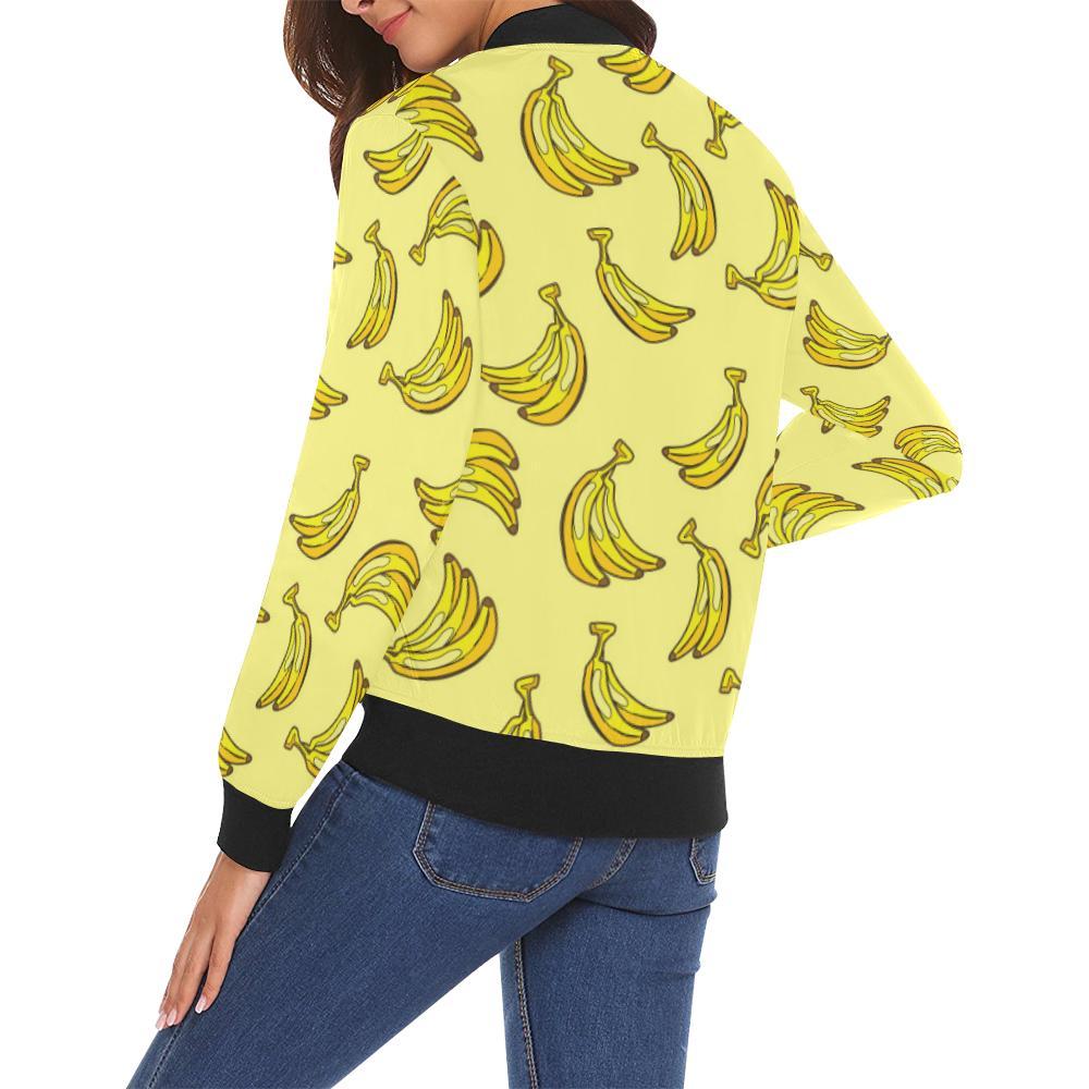 Yellow Banana Pattern Print Women Casual Bomber Jacket-grizzshop