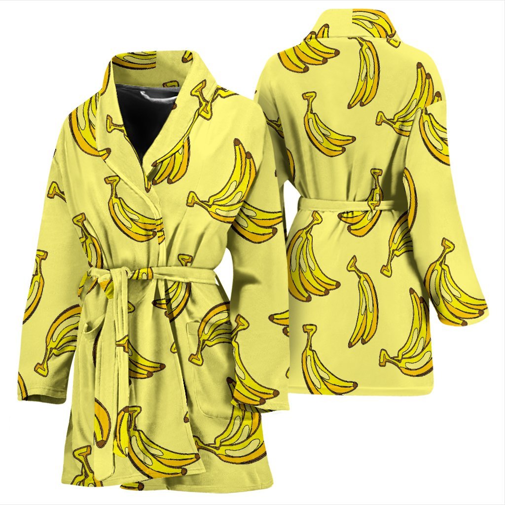 Yellow Banana Pattern Print Women Long Robe-grizzshop