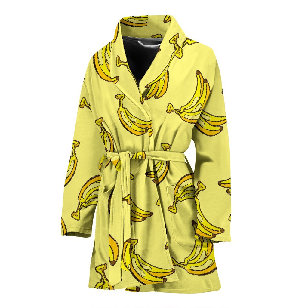 Yellow Banana Pattern Print Women Long Robe-grizzshop