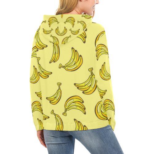 Yellow Banana Pattern Print Women Pullover Hoodie-grizzshop