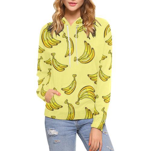 Yellow Banana Pattern Print Women Pullover Hoodie-grizzshop