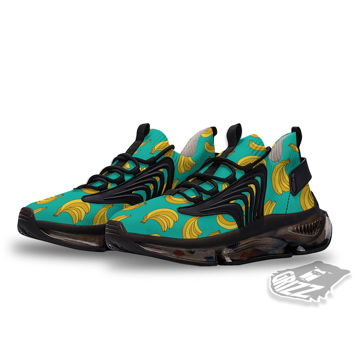 Yellow Banana Print Pattern Black Gym Shoes-grizzshop