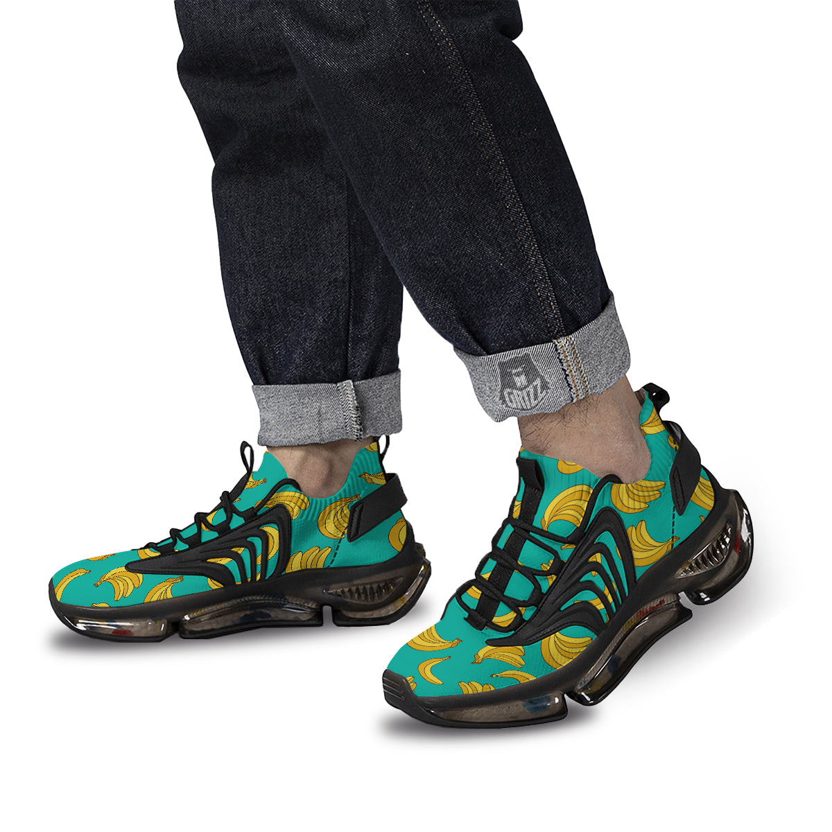 Yellow Banana Print Pattern Black Gym Shoes-grizzshop