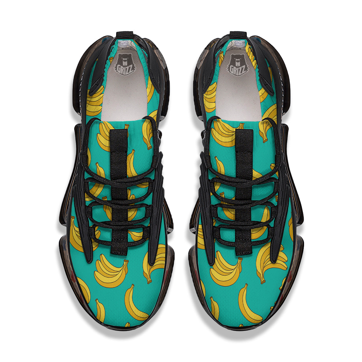 Yellow Banana Print Pattern Black Gym Shoes-grizzshop