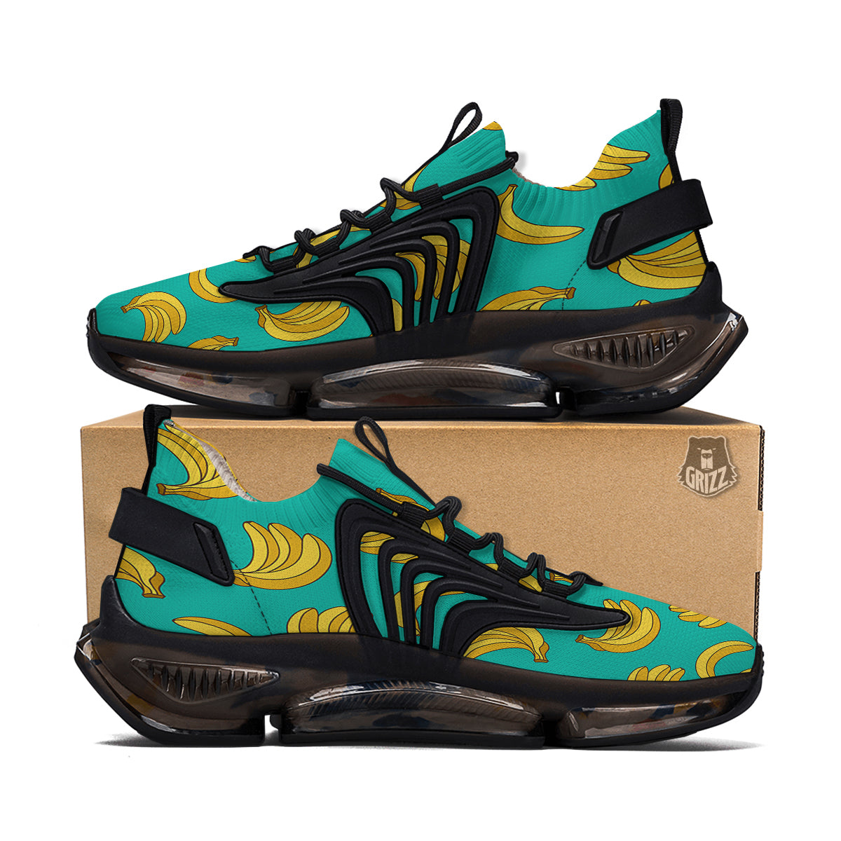 Yellow Banana Print Pattern Black Gym Shoes-grizzshop