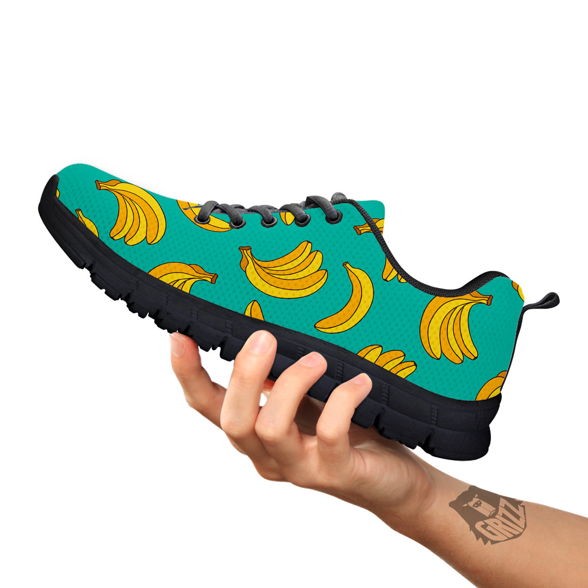 Yellow Banana Print Pattern Black Sneaker-grizzshop