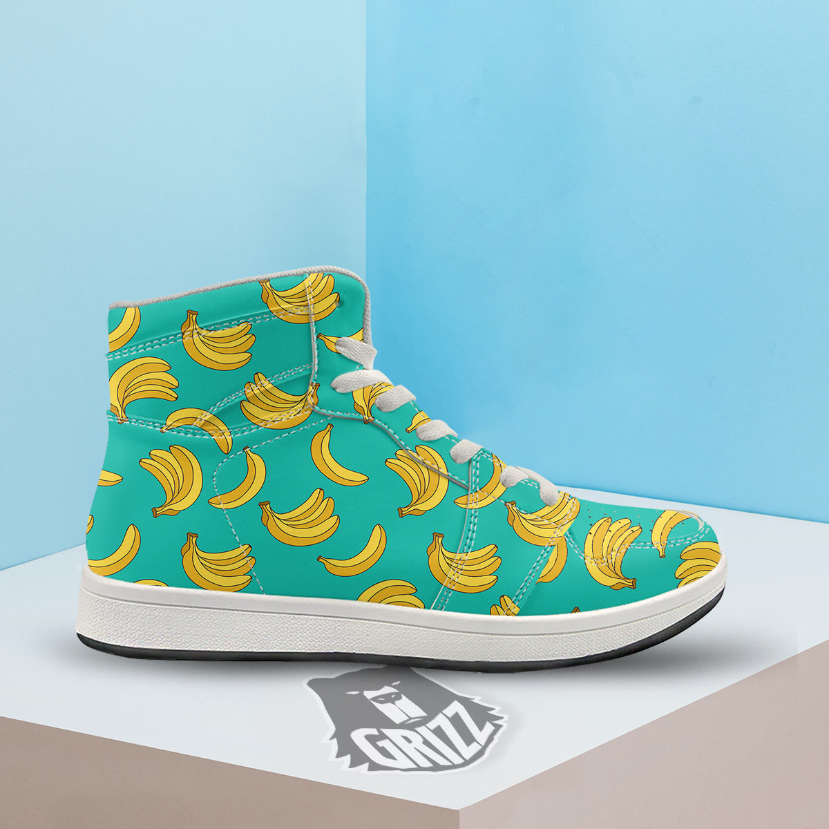 Yellow Banana Print Pattern High Top Sneakers-grizzshop