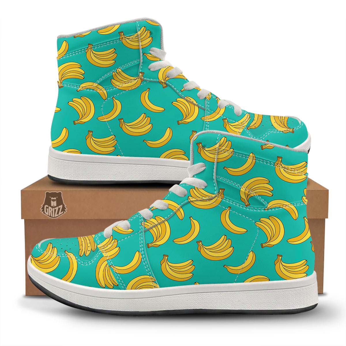 Yellow Banana Print Pattern High Top Sneakers-grizzshop