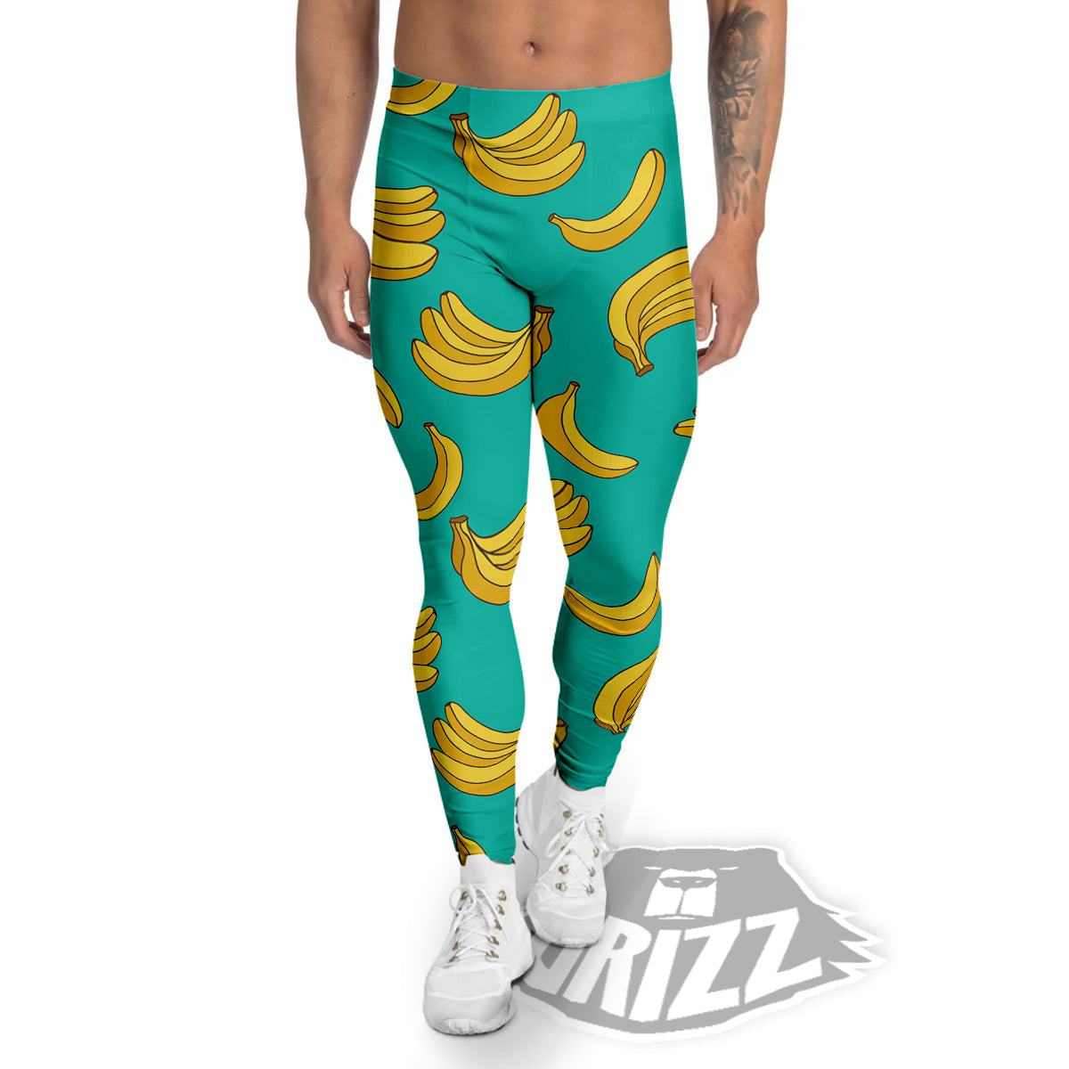 Yellow Banana Print Pattern Men's Leggings-grizzshop